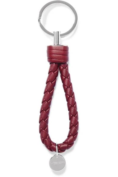 Shop Bottega Veneta Intrecciato Leather Keychain In Burgundy