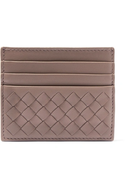 Shop Bottega Veneta Intrecciato Leather Cardholder In Gray