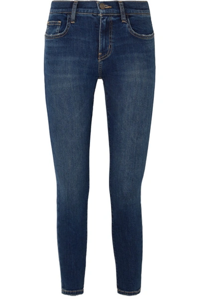 Shop Current Elliott The Stiletto Cropped High-rise Skinny Jeans In Mid Denim