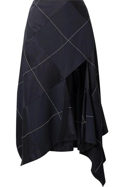 Shop Monse Asymmetric Paneled Satin And Crepe Midi Skirt