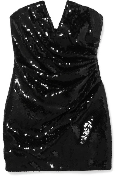 Shop Saint Laurent Strapless Sequined Crepe Mini Dress In Black