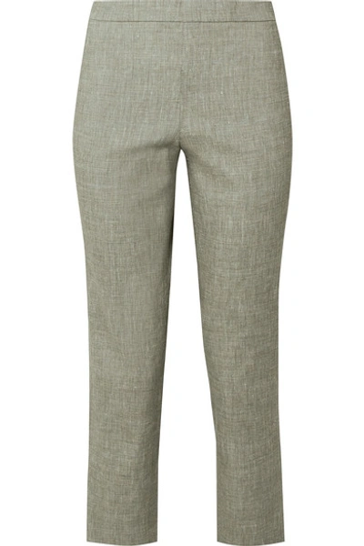 Shop Theory Organic Linen-blend Straight-leg Pants In Gray Green