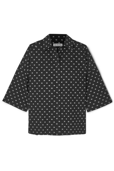 Shop Balenciaga Vareuse Oversized Printed Cotton-poplin Shirt In Black