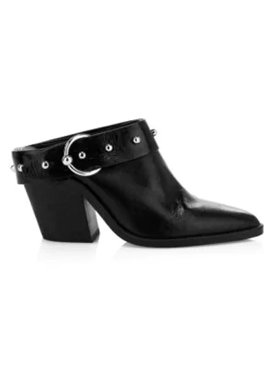 Shop Rebecca Minkoff Sallest Ankle Buckle Leather Mules In Black