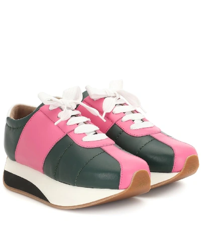 Shop Marni Big Foot Leather Sneakers In Green