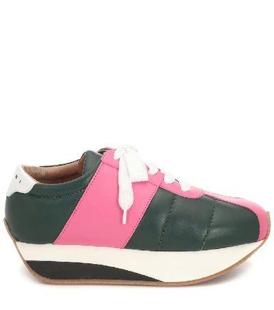 Shop Marni Big Foot Leather Sneakers In Green