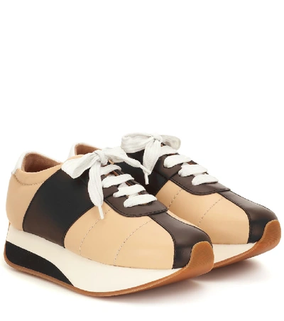 Shop Marni Big Foot Leather Sneakers In Beige