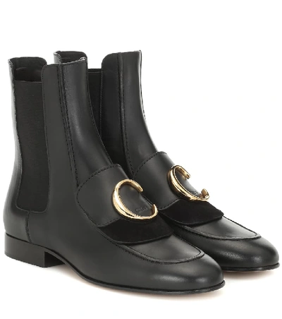 Shop Chloé C Leather Ankle Boots In Black