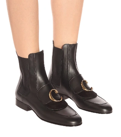 Shop Chloé C Leather Ankle Boots In Black