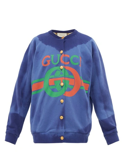 Gucci Logo print Tie dyed Cotton Buttoned Sweatshirt In Purple