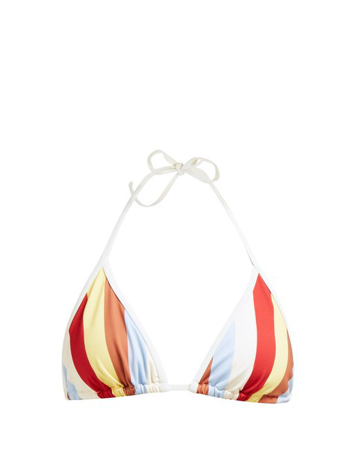 red and white striped triangle bikini top