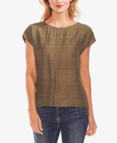 Shop Vince Camuto Round-neck Jacquard Striped Top In Green Oasis