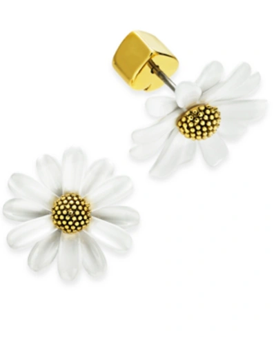 Shop Kate Spade Gold-tone Flower Stud Earrings In White