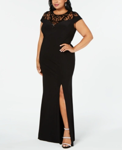 ADRIANNA PAPELL PLUS SIZE ILLUSION LACE GOWN 