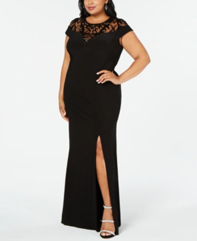 Shop Adrianna Papell Plus Size Illusion Lace Gown In Black