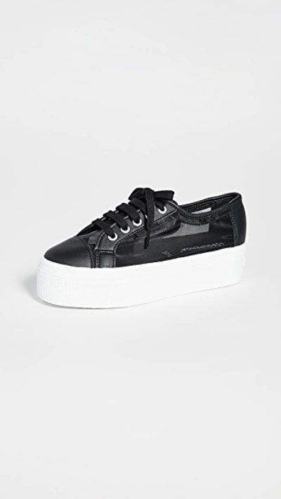 Shop Superga 2790 Mesh Platform Sneakers In Black/white