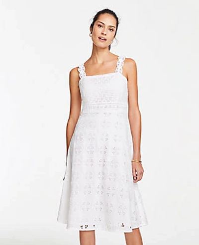 Shop Ann Taylor Tall Lace Strap Eyelet Flare Dress In White