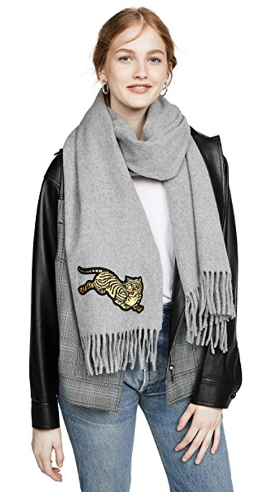Shop Kenzo Jumping Tiger Stole Scarf In Pale Grey