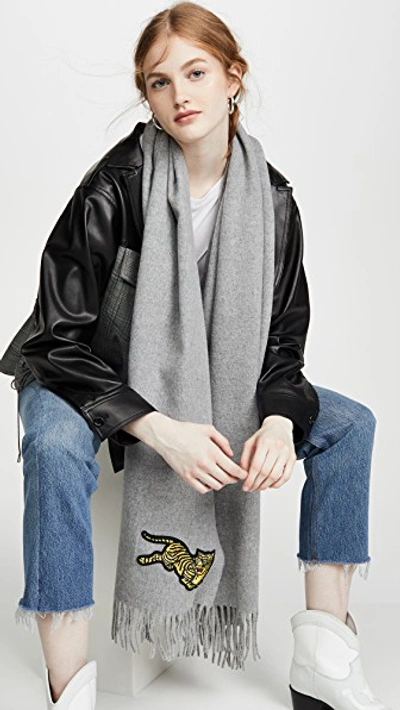 Shop Kenzo Jumping Tiger Stole Scarf In Pale Grey