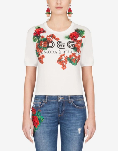 Shop Dolce & Gabbana Printed Jersey T-shirt With Embroidery In White