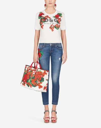Shop Dolce & Gabbana Printed Jersey T-shirt With Embroidery In White