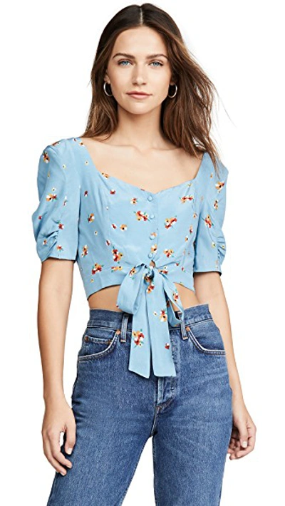 Shop Astr Faye Top In Sky Blue Pansy