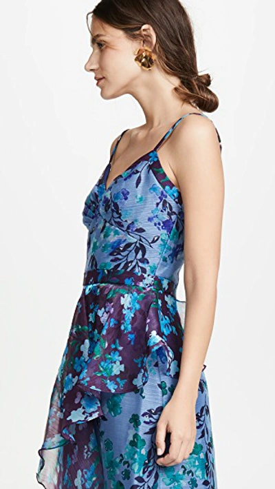 Shop Marchesa Notte Sleeveless Colorblock High Low Gown In Blue