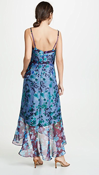 Shop Marchesa Notte Sleeveless Colorblock High Low Gown In Blue