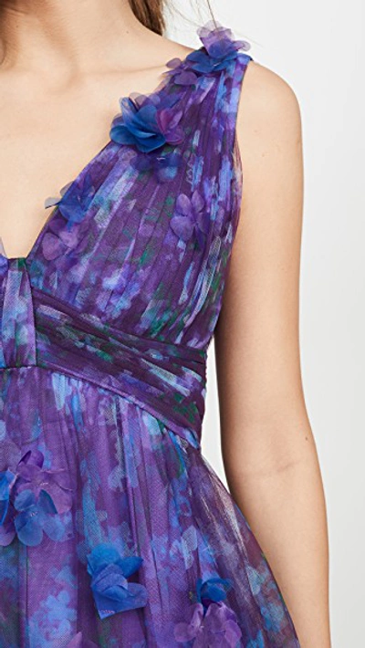 Shop Marchesa Notte Sleeveless V Neck Empire Waist Cocktail Dress In Purple