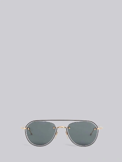 Shop Thom Browne Eyewear Tb112 - White Gold Black Enamel Aviator Sunglasses