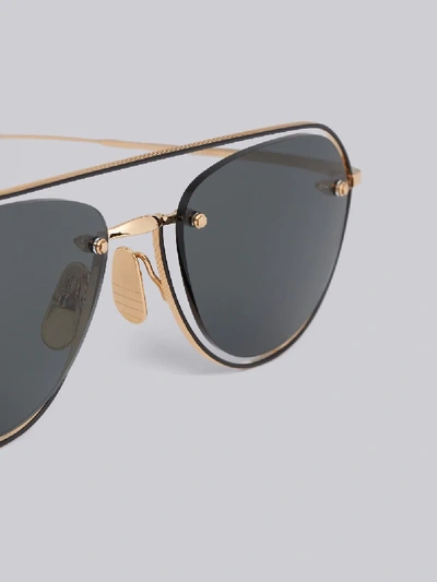 Shop Thom Browne Eyewear Tb112 - White Gold Black Enamel Aviator Sunglasses