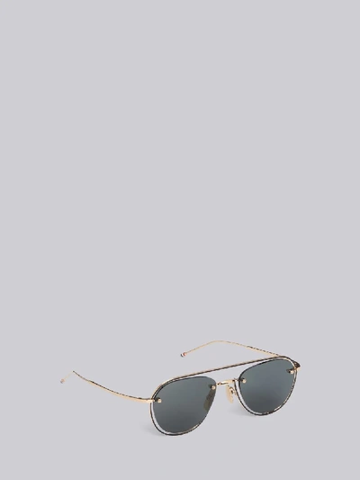 Shop Thom Browne Eyewear Tb112 - White Gold Black Enamel Aviator Sunglasses