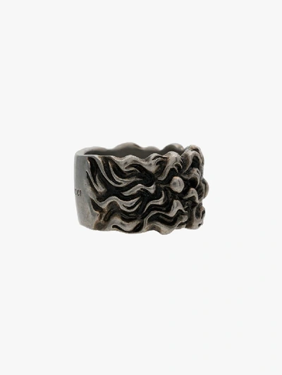 Shop Gucci Lion Mane Ring With Crystal In Silver