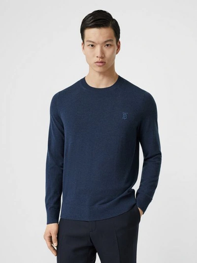 Shop Burberry Monogram Motif Cashmere Jumper In Uniform Blue Melange