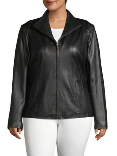 Shop Cole Haan Plus Leather Jacket In Black