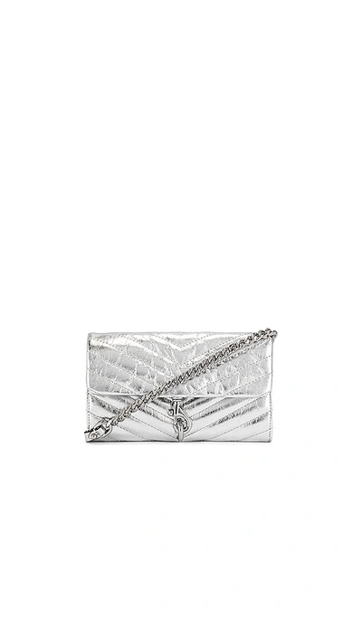 Shop Rebecca Minkoff Edie Wallet On Chain Bag In Metallic Silver.