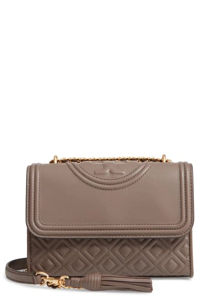 Shop Tory Burch Small Fleming Leather Convertible Shoulder Bag - Brown In Silver Maple