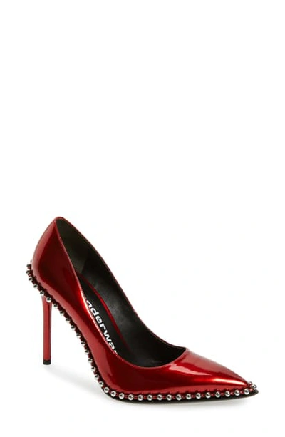Shop Alexander Wang Rie Stud Pointy Toe Pump In Red