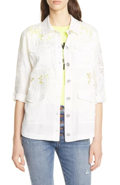 Shop Alice And Olivia Charline Embroidered Military Jacket In Off White