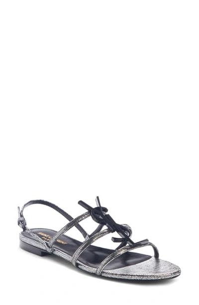 Shop Saint Laurent Cassandra Logo Sandal In Argento