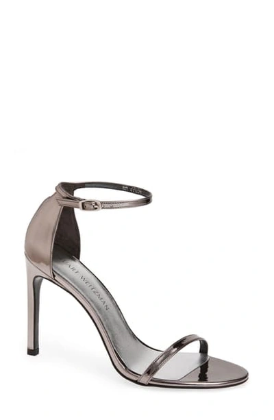 Shop Stuart Weitzman Nudistsong Ankle Strap Sandal In Pewter Glass
