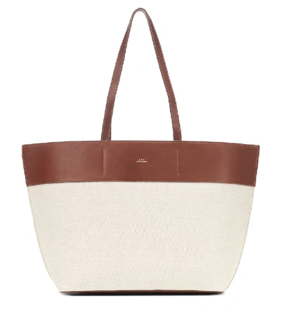 Shop Apc Totally Leather-trimmed Canvas Tote In White