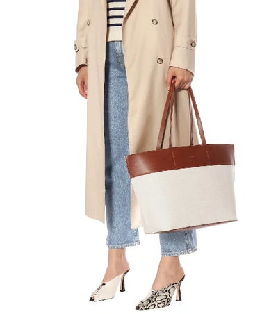 Shop Apc Totally Leather-trimmed Canvas Tote In White