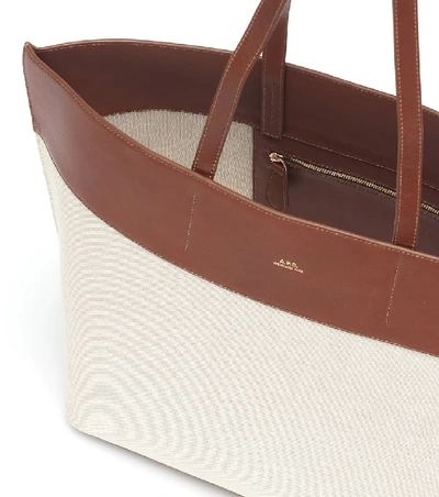 Shop Apc Totally Leather-trimmed Canvas Tote In White