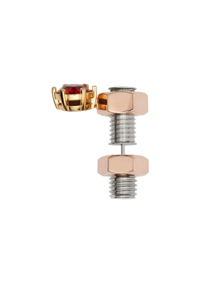 Shop Burberry Crystal Charm Rose Gold-plated Nut And Bolt Earrings