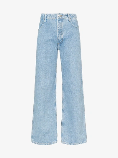 Shop Eckhaus Latta Cropped Straight Leg Jeans In Blue