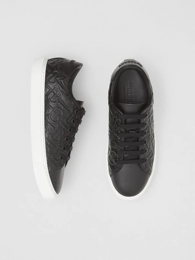 Shop Burberry Monogram Leather Sneakers In Black