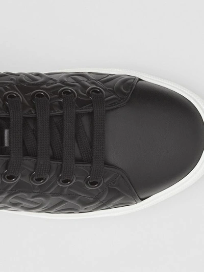 Shop Burberry Monogram Leather Trainers In Black
