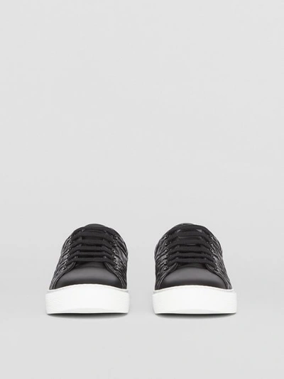 Shop Burberry Monogram Leather Sneakers In Black