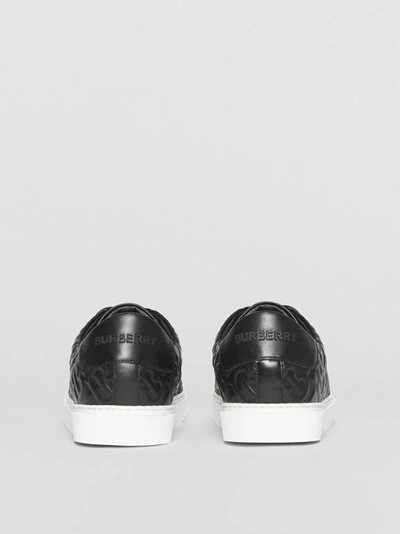 Shop Burberry Monogram Leather Sneakers In Black